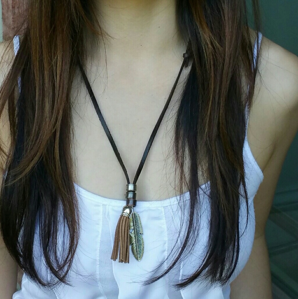 Camel Suede Tassel Boho Necklace